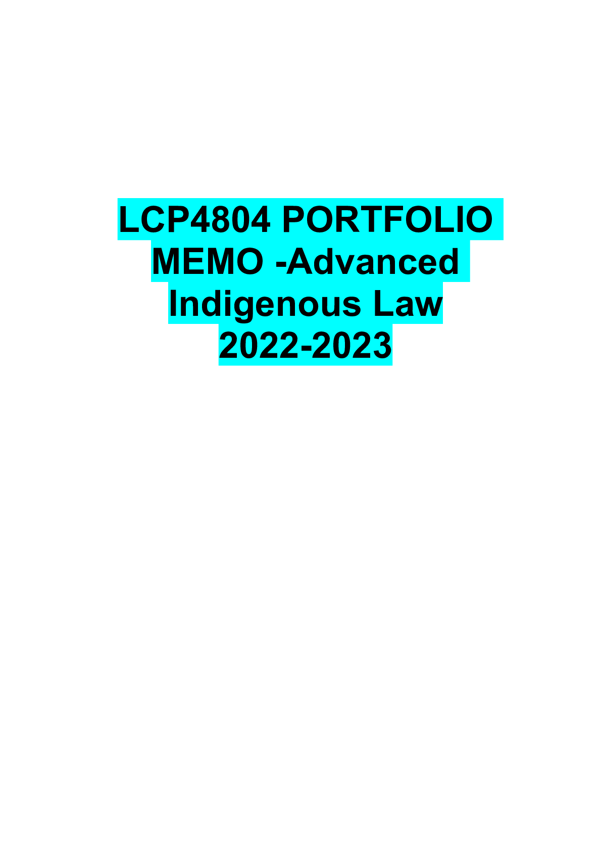 Preview of LCP4804 PORTFOLIO MEMO -Advanced Indigenous Law 2022-2023